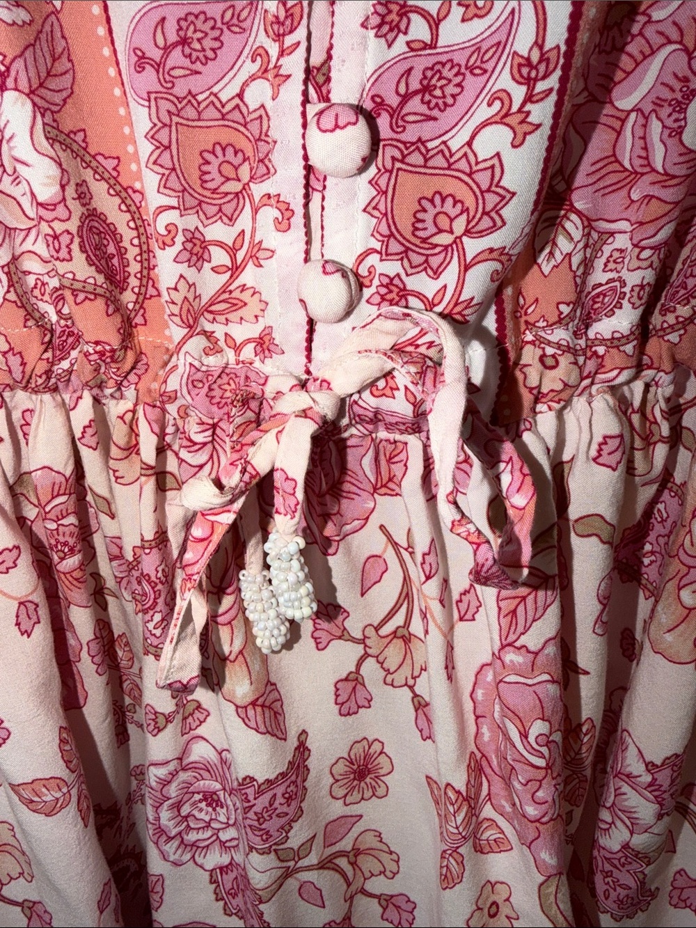 Floral Boho V-Neck Mini Dress in Blush and Rose - Picture 4 of 10